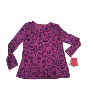 Narcisco Rodriquez large Purple Floral Asymmetical Neck Long Sleeve Blouse